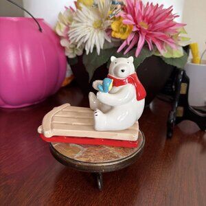 Bath & Body Works Ceramic Sledding Polar Bear Hand Soap/Small Candle Holder